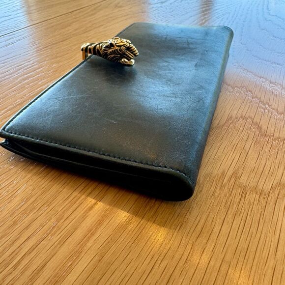 Vintage Gucci Tiger Head Black Leather Bi-Fold Wallet - Rare - Picture 10 of 14